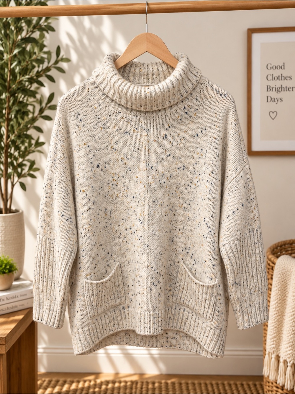 LOFT Cream Speckled Oversized Cowl Neck Poncho Sweater Medium